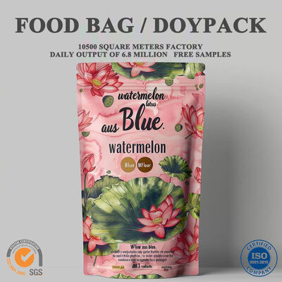 Kualitas Custom Printed High Barrier Doypack Laminated Bag Pouch dengan jendela tampilan transparan untuk cranberry organik, buah ara kering dan berbagai kemasan makanan ringan buah alami pabrik